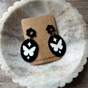 White and Black Butterfly Earrings Handmade
